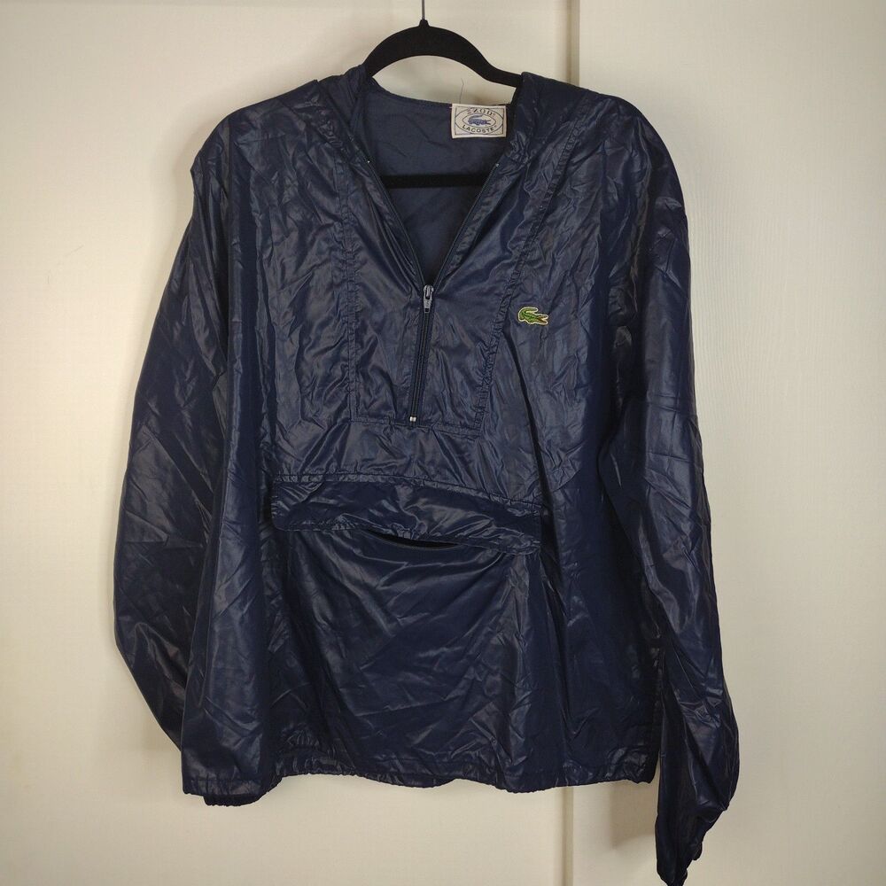 VTG Izod Lacoste Pullover Rain Packable Hood Windbreaker Size L  Blue 80s Gator